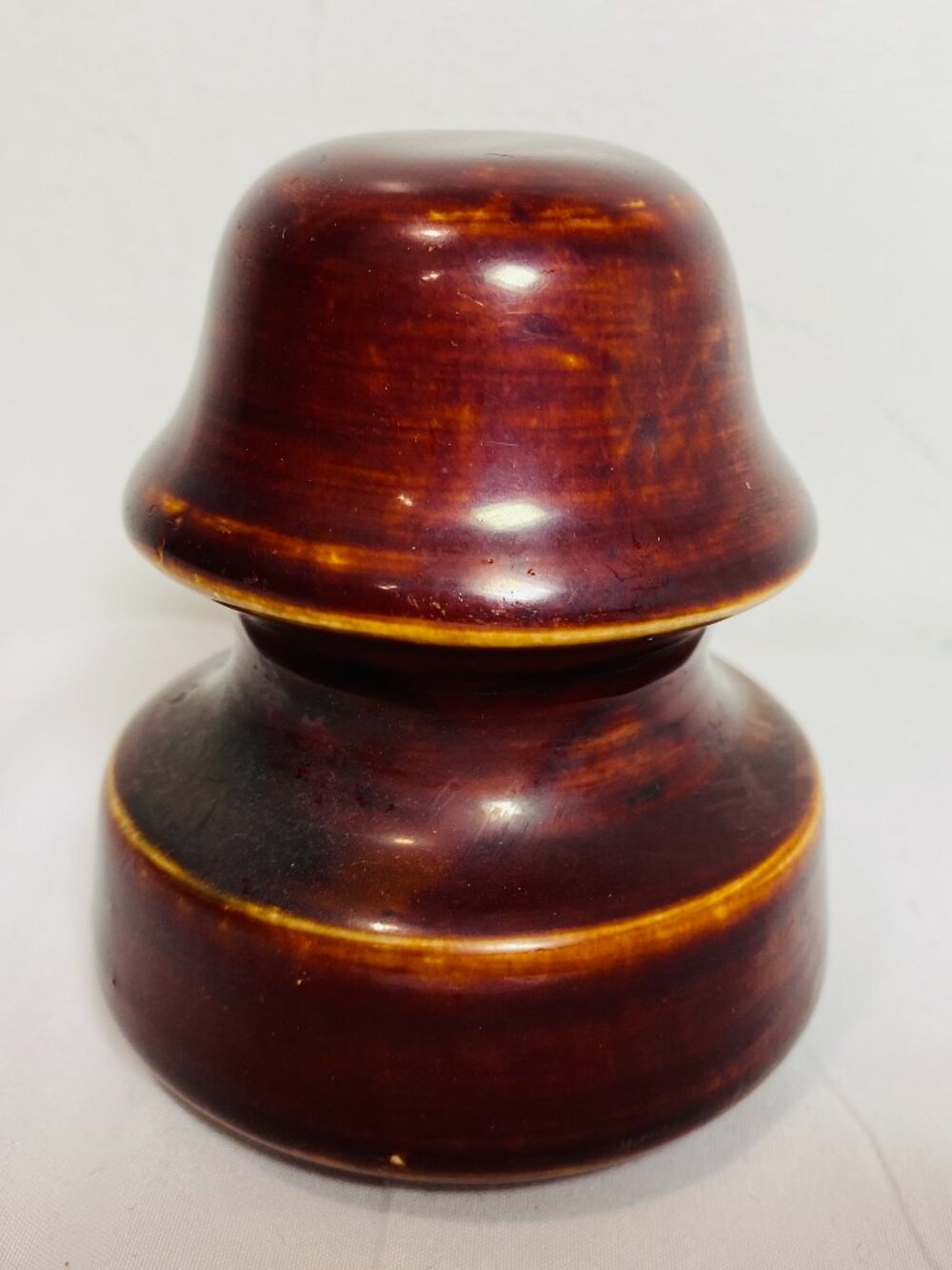 VNTG Insulator Brown Glazed Porcelain 3.5" Stepped Petticoat Profile VGUC